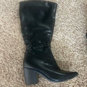 Classic Black Extra Wide Calf Knee-High Block Heel Women's Boots